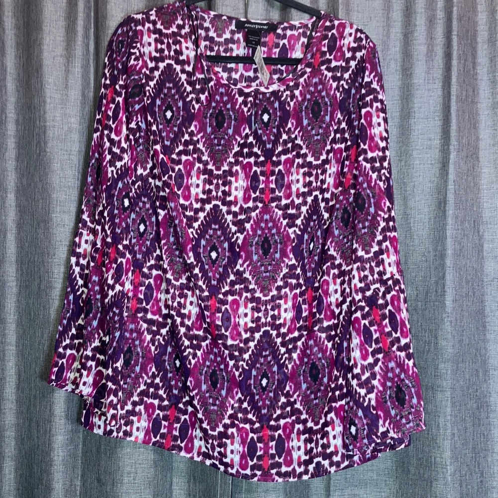 Ashley Stewart Purple and Pink Patterned Blouse